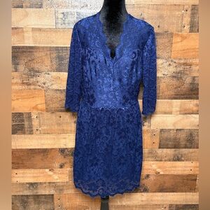 Heloise de Sy Women's Navy Blue Lace Dress 3/4 Sleeve Scalloped Large L AB 687